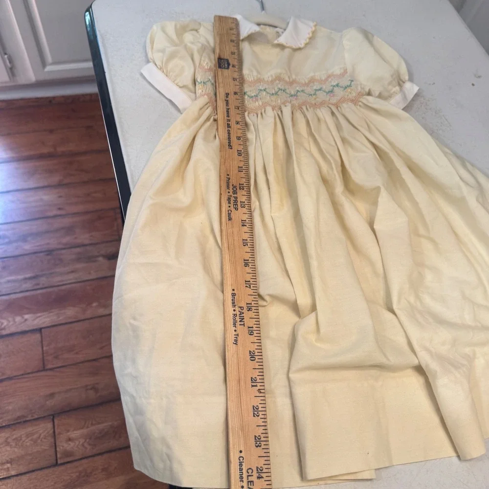 Ladybird Smocked Dress Kids 4-5 Years Yellow Floral Embroidery Vintage Style